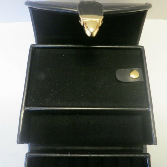 Portable Travel Black Jewelry Case Box with Handle and Gold-tone Clasp - Picture 4 of 6